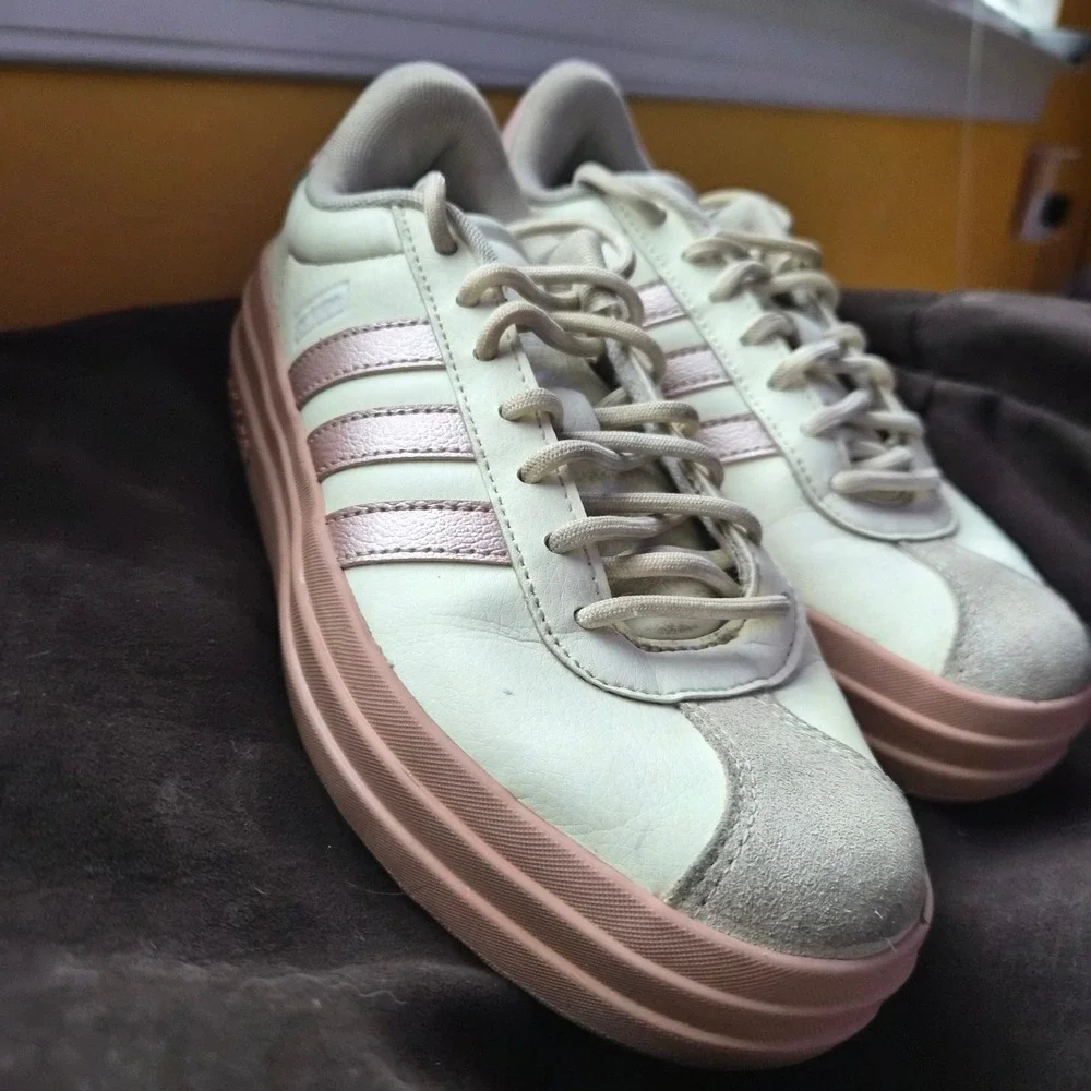 Adidas Nizza Platform Sneakers White Pink Metallic Leather‎ Low Top Shoes Size 5